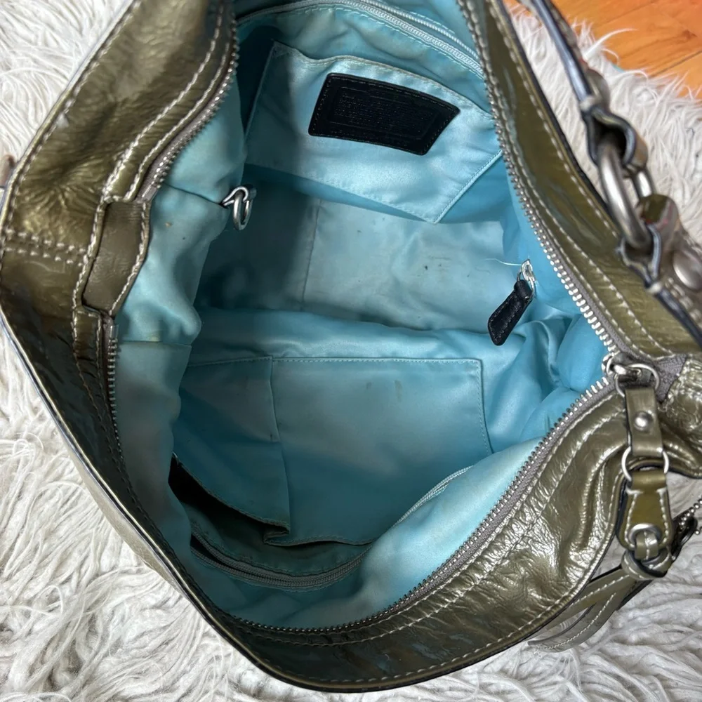 Coach 1941 Zoe Green Patent Leather Shoulder Zipper Closure Hobo Bag One Size